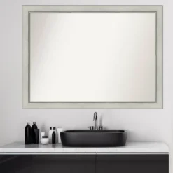 Amanti Art Flair Silver Patina Non-Beveled Bathroom Wall Mirror - 42" x 31" -Amanti Art Shop GUEST 4f3fa01e 364a 45ac 8b12 966f73465483