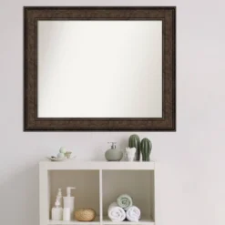 Amanti Art Ridge Bronze Non-Beveled Bathroom Wall Mirror - 34" x 28" -Amanti Art Shop GUEST 562aa22f c389 49e4 800b a0bf27626207
