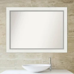 Amanti Art Eva White and Silver 44" x 33" Non-Beveled Bathroom Wall Mirror -Amanti Art Shop GUEST 5796ed91 c04c 45d6 87c0 0881f4b2bb4a