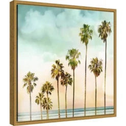 Amanti Art Beach Palms I by Devon Davis - 16" x 16" Framed Canvas Wall Art