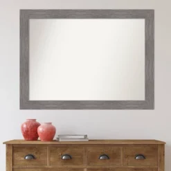Amanti Art Pinstripe Plank Gray Large Bathroom Wall Mirror - 44" x 33" -Amanti Art Shop GUEST 5e63c989 cf29 4a83 a23b 0f4663dd4736