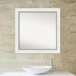 Amanti Art 32" x 32" Eva White Silver Non-Beveled Bathroom Wall Mirror -Amanti Art Shop GUEST 5f33661f edd4 4949 89d8 219365417b98