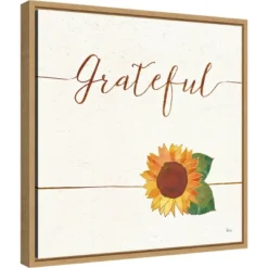 Amanti Art "Grateful" Fall Sunflower Framed Canvas by Veronique Charron