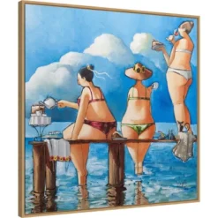 Amanti Art Tea Break On The Jetty by Ronald West - 30" x 30" Framed Canvas Wall Art