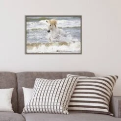 Amanti Art 23" x 16" Camargue Horse In The Surf Framed Canvas Wall Art -Amanti Art Shop GUEST 639acc36 6e93 413e a22c a731ce1cf769