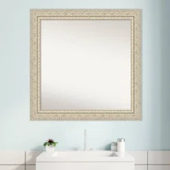Amanti Art 32" x 32" Fair Baroque Cream Wood Bathroom Wall Mirror -Amanti Art Shop GUEST 64b88741 03fd 423d 879f 505d1e48fe95