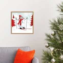 Amanti Art Snow Day I Snowman Skiing Framed Canvas Wall Art by Victoria Borges - 16" x 16" -Amanti Art Shop GUEST 68301549 af77 4c94 994f 3a85ec6e448e