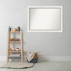 Amanti Art Eva White and Silver 44" x 33" Non-Beveled Bathroom Wall Mirror -Amanti Art Shop GUEST 69a0e7e5 4d09 463e aec3 f6194865fa6d