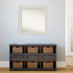 Amanti Art 32" x 32" Non-Beveled Rustic Plank White Bathroom Wall Mirror -Amanti Art Shop GUEST 69aa956e 88cf 485e a9db 495e52ce514b