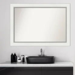 Amanti Art Eva White and Silver Non-Beveled Bathroom Wall Mirror (42" x 30") -Amanti Art Shop GUEST 6a535ce7 8455 49d4 8357 594b6a6759ed