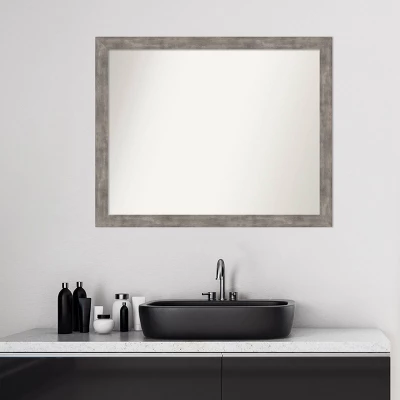 Amanti Art Marred Wood Bathroom Wall Mirror - 31" x 25" Pewter Finish 8 Amanti Art Marred Wood Bathroom Wall Mirror - 31" x 25" Pewter Finish - Image 6