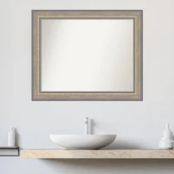 Amanti Art Fleur Silver Wood Bathroom Wall Mirror - 33" x 27" -Amanti Art Shop GUEST 7019bf72 db79 41f7 b7e8 bede80e67076