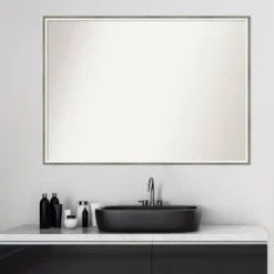Amanti Art Lucie Silver Wood Framed Bathroom Wall Mirror - 39" x 28" -Amanti Art Shop GUEST 719e7110 abd2 4bbf aa00 aa06b1f1970b
