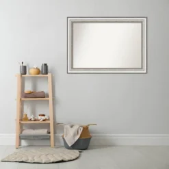 Amanti Art Salon Silver 41" x 29" Large Non-Beveled Bathroom Wall Mirror -Amanti Art Shop GUEST 74070b69 47ef 46b7 a237 624e6bfaa311