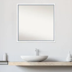 Amanti Art Morgan 28" Square Wood Bathroom Wall Mirror - White & Blue -Amanti Art Shop GUEST 78da774d 0123 4b23 a935 b1c28d4b615d
