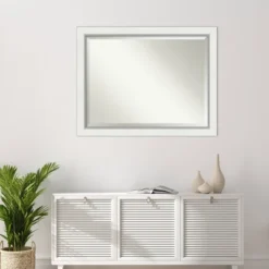 Amanti Art 46"x36" Eva White Framed Wall Mirror Silver: Modern Rectangle Beveled, No Assembly, Wall Mount -Amanti Art Shop GUEST 78f35547 7dd9 49dc 9a8d 5a8fb006783c