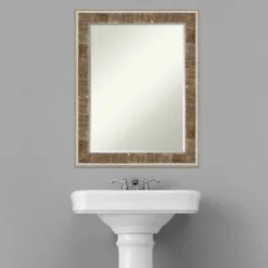 Amanti Art Farmhouse Brown Narrow Petite Bevel Wood Bathroom Mirror - 28.75 x 22.75 -Amanti Art Shop GUEST 856b04ce 1398 4066 9e26 4caf01670ea6