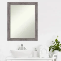 Amanti Art Pinstripe Plank Gray Narrow Bathroom Wall Mirror - 22" x 28" -Amanti Art Shop GUEST 8aeadec9 e350 46fc 85e8 cb7c319eb76f