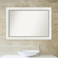 Amanti Art Eva White and Silver Non-Beveled Bathroom Wall Mirror (42" x 30") -Amanti Art Shop GUEST 8bf0ee0a 8ac0 4691 8dd8 a982e5a5efd5