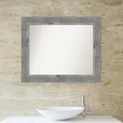 Amanti Art Bridge Wood Bathroom Wall Mirror, 34" x 28", Distressed Gray Barnwood -Amanti Art Shop GUEST 954e5f8e 282b 4d86 8169 288f46e961c2
