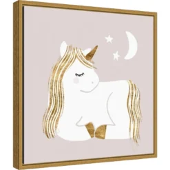Amanti Art 'Sleepy Unicorn II' by Victoria Barnes 16x16 Framed Canvas Wall Art