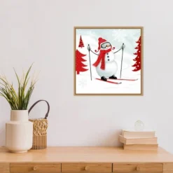 Amanti Art Snow Day I Snowman Skiing Framed Canvas Wall Art by Victoria Borges - 16" x 16" -Amanti Art Shop GUEST 97e7966b e69d 42f6 955b e04c73dbf4e0