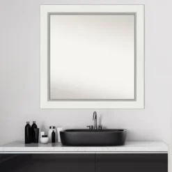 Amanti Art 32" x 32" Eva White Silver Non-Beveled Bathroom Wall Mirror -Amanti Art Shop GUEST 9b9196e9 a8eb 44d4 86cd 2a32e201acb4