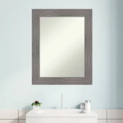 Amanti Art Pinstripe Plank Gray Non-Beveled Bathroom Wall Mirror - 24" x 30" -Amanti Art Shop GUEST 9fccab81 a94a 46e0 b238 fdde47a6b52e