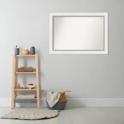 Amanti Art Eva White and Silver Non-Beveled Bathroom Wall Mirror (42" x 30") -Amanti Art Shop GUEST a04d949c baf4 4de0 9573 29e66d1684d1