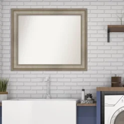 Amanti Art Mezzanine Antique Silver Narrow Wood Bathroom Wall Mirror - 34" x 28" -Amanti Art Shop GUEST a1129744 350b 40be 9c8d 9e59371bfb61