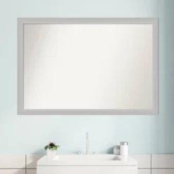 Amanti Art Low Luster Silver Wood Framed Bathroom Wall Mirror - 39" x 27" -Amanti Art Shop GUEST a497b2cf 3c7f 41b3 ae1d 4b2cf503ab39