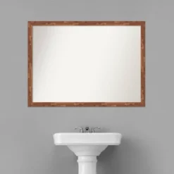 Amanti Art Fresco Light Pecan Brown Wood Bathroom Wall Mirror - 41" x 30" -Amanti Art Shop GUEST a4e8fed5 974d 4e35 adcc fc0f3e6b1f5f