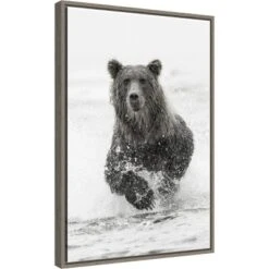 Amanti Art Bear Fishing For Salmon Framed Canvas Wall Art by Adam Jones