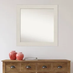 Amanti Art 32" x 32" Non-Beveled Rustic Plank White Bathroom Wall Mirror -Amanti Art Shop GUEST a91122b8 115c 4dba aa99 e094782986e3