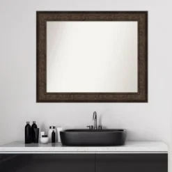 Amanti Art Ridge Bronze Non-Beveled Bathroom Wall Mirror - 34" x 28" -Amanti Art Shop GUEST aa789e1e 5018 4e59 87d5 8625ab39041e