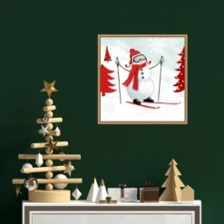 Amanti Art Snow Day I Snowman Skiing Framed Canvas Wall Art by Victoria Borges - 16" x 16" -Amanti Art Shop GUEST acfe1e19 583b 4e92 b227 5f55405a2138