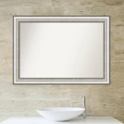 Amanti Art Salon Silver 41" x 29" Large Non-Beveled Bathroom Wall Mirror -Amanti Art Shop GUEST b59e94e0 deac 49fd bcce 448b3785a03a
