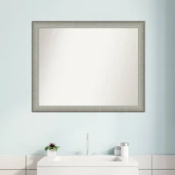 Amanti Art Elegant Narrow Brushed Pewter Bathroom Wall Mirror - 31" x 25" -Amanti Art Shop GUEST b8254bde f4d2 4031 aa1c 60201dd66fd6