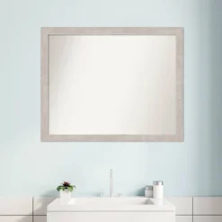 Amanti Art Marred Silver Wood Bathroom Wall Mirror - 31" x 25" Non-Beveled -Amanti Art Shop GUEST b9e4882c 745b 47cf 98f7 86aba907e83e