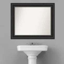 Amanti Art Ridge Black Non-Beveled Bathroom Wall Mirror - 34" x 28" -Amanti Art Shop GUEST bcf2786a 4e36 4703 b0cc a2663336c62c