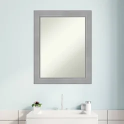 Amanti Art Vista Brushed Nickel Bathroom Wall Mirror - 22" x 28" Non-Beveled -Amanti Art Shop GUEST be60e3c4 b190 4b39 8d0d d2d32cf49350
