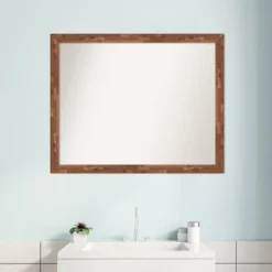 31" X 25" Non-Beveled Fresco Wood Bathroom Wall Mirror Light Pecan Brown - Amanti Art -Amanti Art Shop GUEST c000c38e 45b2 43c6 8525 aef7c6638480