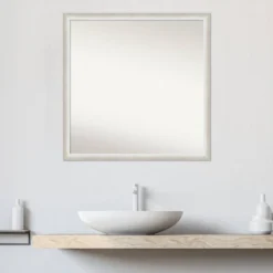 Amanti Art Two Tone Silver 28" x 28" Wood Bathroom Wall Mirror -Amanti Art Shop GUEST c2ba1def ea26 4213 a4c7 cfc7aad396c5