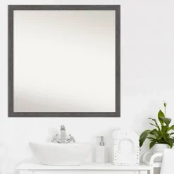 Amanti Art Pinstripe Plank Gray Thin Bathroom Wall Mirror - 28" x 28" -Amanti Art Shop GUEST c8a98432 9d6d 4501 94fb 5c6d72379370
