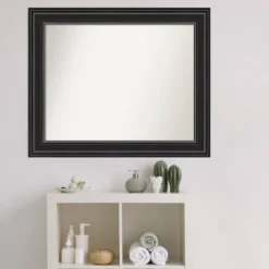 Amanti Art Ridge Black Non-Beveled Bathroom Wall Mirror - 34" x 28" -Amanti Art Shop GUEST cbe854b0 46c5 4e50 be01 2e2ddec6866b