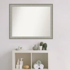 Amanti Art Elegant Narrow Brushed Pewter Bathroom Wall Mirror - 31" x 25" -Amanti Art Shop GUEST cdfacaaf 8fb7 44da 9840 be20e3572328