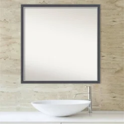 Amanti Art Eva Thin Black and Silver 28" x 28" Bathroom Wall Mirror -Amanti Art Shop GUEST d1eea843 f3b3 43ee 919e d582be3a1983