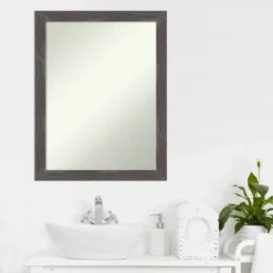 Amanti Art Woodridge Rustic Gray 21" x 27" Wood Bathroom Wall Mirror -Amanti Art Shop GUEST d30d836c e565 4dda bb98 a34426dbc5e7