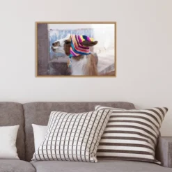 Amanti Art 23" x 16" Llama With Colorful Hat Framed Canvas Wall Art by Jutta Riegel -Amanti Art Shop GUEST d3b3e86a cb35 4590 98ee e6d49947827c