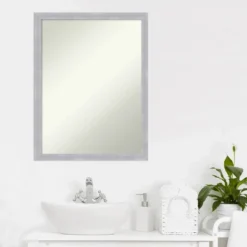 Amanti Art Grace Narrow Brushed Nickel Bathroom Wall Mirror - 20" x 26" -Amanti Art Shop GUEST d3bf0f85 af2d 480c a703 0cd6e6807450